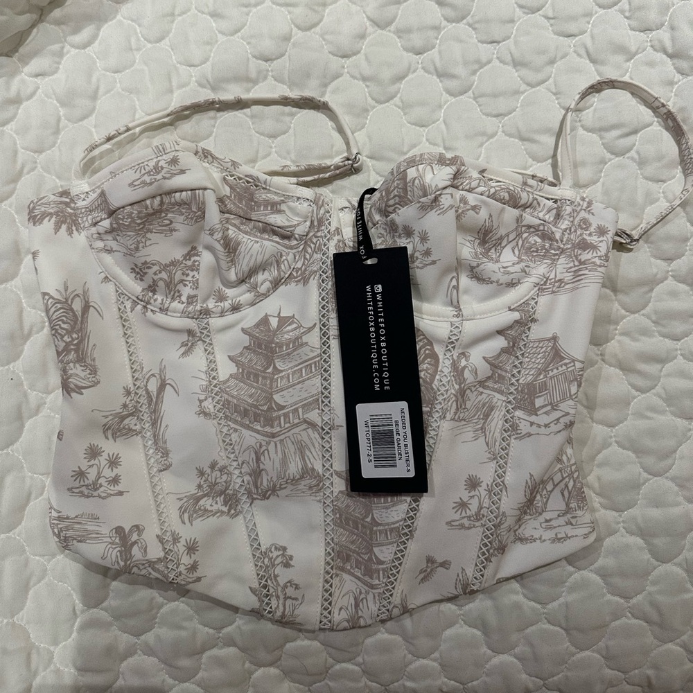 WhiteFoxBotique White and Brown Bustier Top